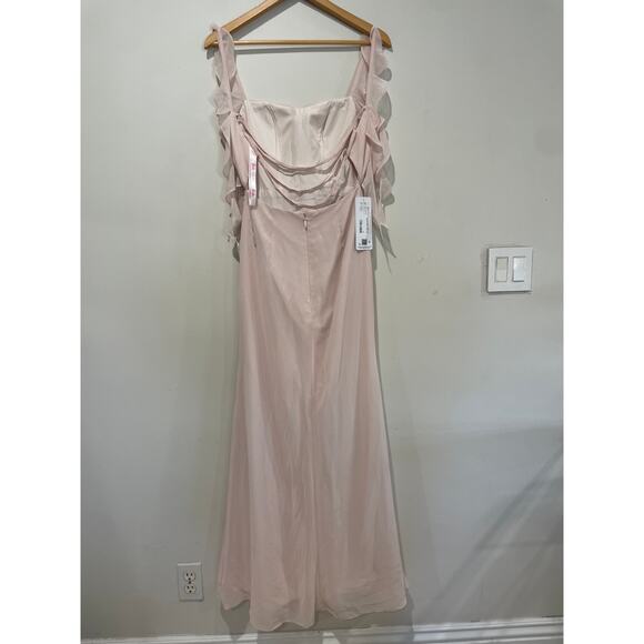 NWT Azazie x Barbie Sweetheart Pleated Chiffon Mermaid Dress Blushing Pink US A0 - Picture 7 of 8